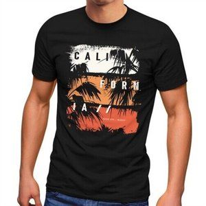 Mens California Lettering Palm Printshirt Print Shirt Print Fashion